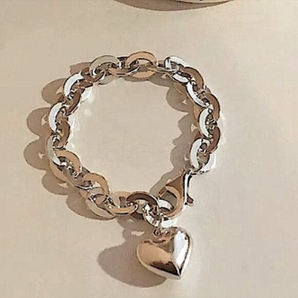 STERLING SILVER HEART CHARM BRACELET - Picture 2 of 6